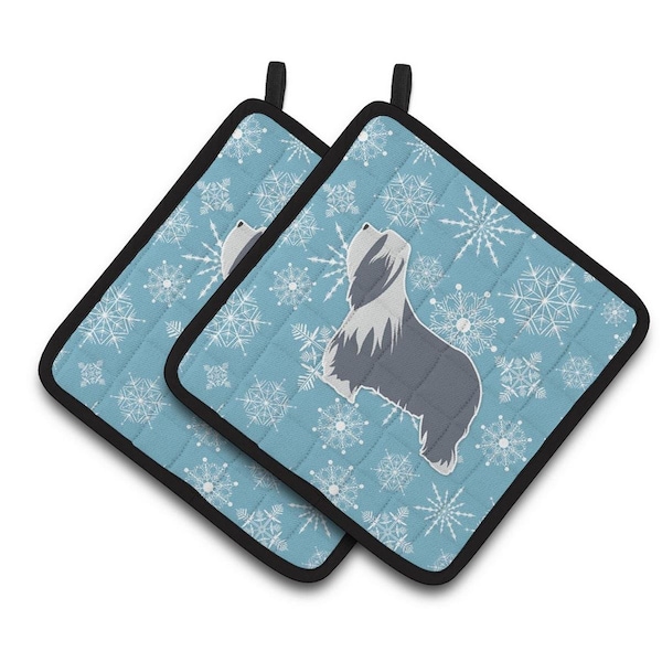Carolines Treasures Winter Snowflake Bearded Collie Pair of Pot Holders - BB3517PTHD