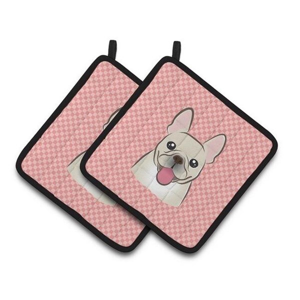 Carolines Treasures Carolines Treasures BB1238PTHD Checkerboard Pink French Bulldog Pair of Pot Holders; 7.5 x 3 x 7.5 in. - BB1238PTHD