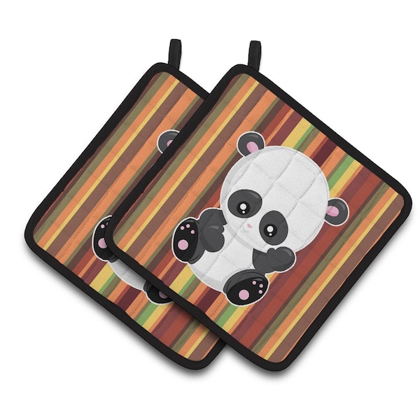 Carolines Treasures Striped Panda Pair of Pot Holders - BB6802PTHD
