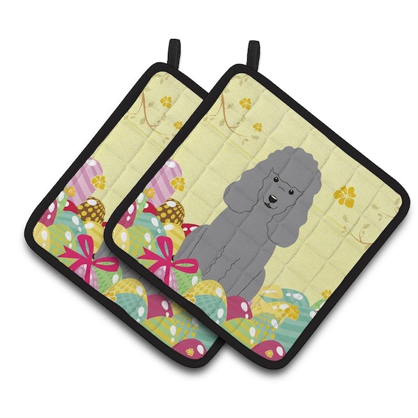 Carolines Treasures Easter Eggs Poodle Silver Pair of Pot Holders - BB6068PTHD