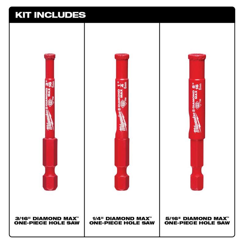 Set de sierras de hoyo Milwaukee Diamond MAX con kit de brocas de martillo de carburo SHOCKWAVE (12 piezas) - 49-56-0500-49-56-0501-48-20-9052