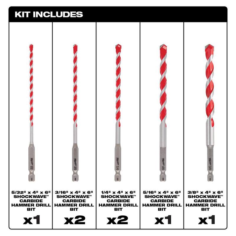 Set de sierras de hoyo Milwaukee Diamond MAX con kit de brocas de martillo de carburo SHOCKWAVE (12 piezas) - 49-56-0500-49-56-0501-48-20-9052