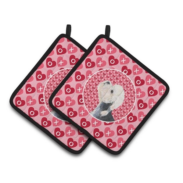 Carolines Treasures Dandie Dinmont Terrier Hearts Love Valentines Day Pair of Pot Holders, 7.5 x 3 x 7.5 in. - SS4503PTHD