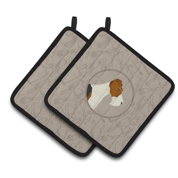 Carolines Treasures Fox Terrier In the Kitchen Pair of Pot Holders - CK2185PTHD