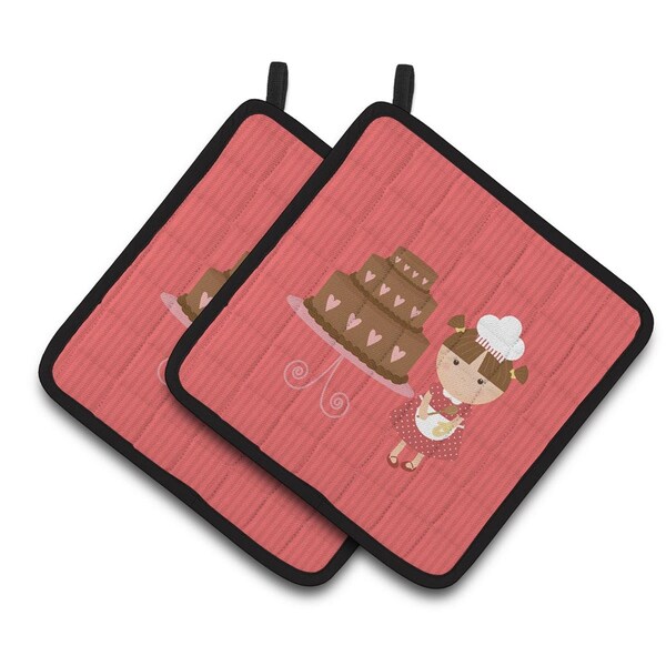 Carolines Treasures Valentines Cake Baker Brunette Pair of Pot Holders - BB7263PTHD