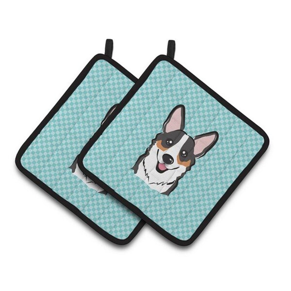 Carolines Treasures Checkerboard Blue Corgi Pair of Pot Holders, 7.5 x 3 x 7.5 in. - BB1193PTHD