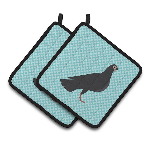 Carolines Treasures Budapest Highflyer Pigeon Blue Check Pair of Pot Holders - BB8121PTHD