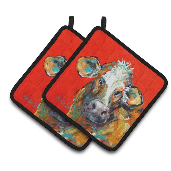 Carolines Treasures Cow Caught Red Handed Too Pair of Pot Holders - MW1319PTHD