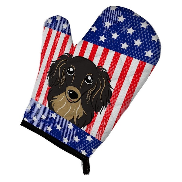 Carolines Treasures American Flag and Longhair Black and Tan Dachshund Oven Mitt - BB2143OVMT