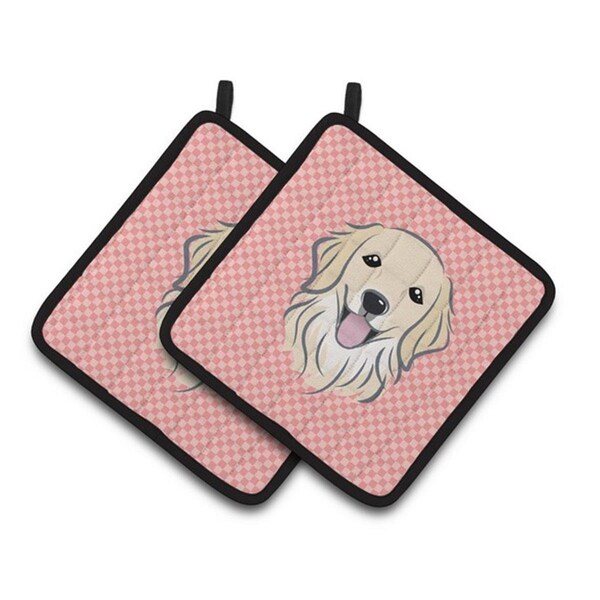 Carolines Treasures Checkerboard Pink Golden Retriever Pair of Pot Holders, 7.5 x 3 x 7.5 in. - BB1205PTHD