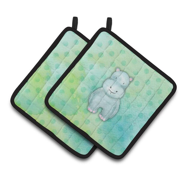 Carolines Treasures Polkadot Hippopotamus Watercolor Pair of Pot Holders - BB7389PTHD