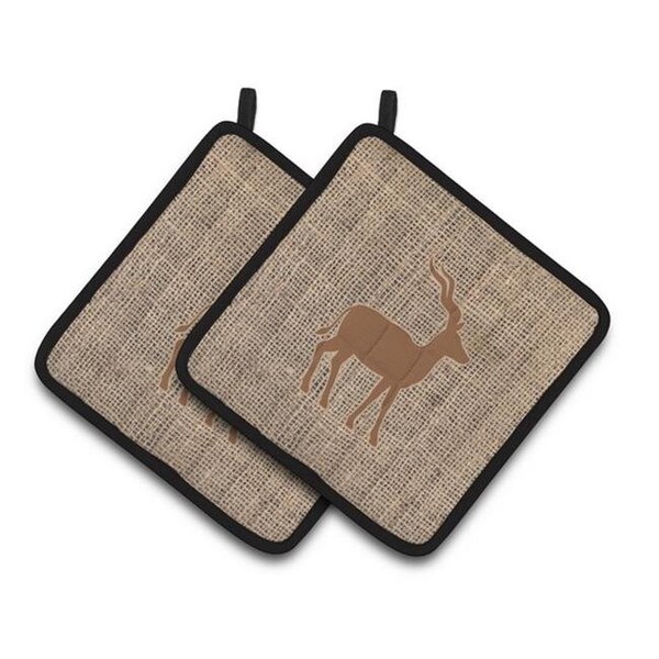 Carolines Treasures Carolines Treasures BB1121-BL-BN-PTHD Deer Faux Burlap & Brown Pair of Pot Holders; 7.5 x 3 x 7.5 in. - BB1121-BL-BN-PTHD