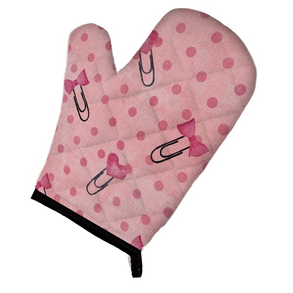 Carolines Treasures Watercolor Paper Clips and Polkadots Pink Oven Mitt - BB7543OVMT