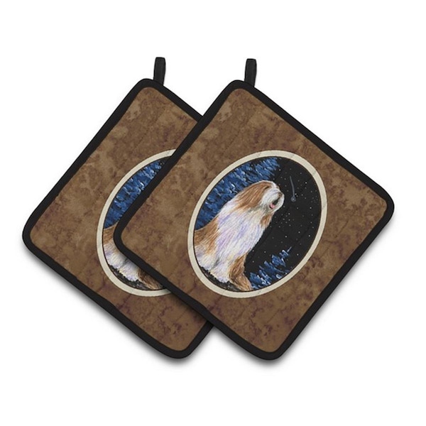 Carolines Treasures Starry Night Bearded Collie Pair of Pot Holders, 7.5 x 3 x 7.5 in. - SS8467PTHD