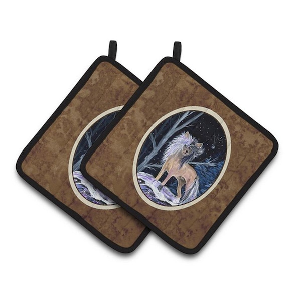 Carolines Treasures Starry Night Chinese Crested Pair of Pot Holders, 7.5 x 3 x 7.5 in. - SS8390PTHD