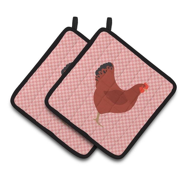 Carolines Treasures New Hampshire Red Chicken Pink Check Pair of Pot Holders - BB7843PTHD