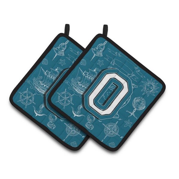 Carolines Treasures Letter O Sea Doodles Initial Alphabet Pair of Pot Holders, 7.5 x 3 x 7.5 in. - CJ2014-OPTHD