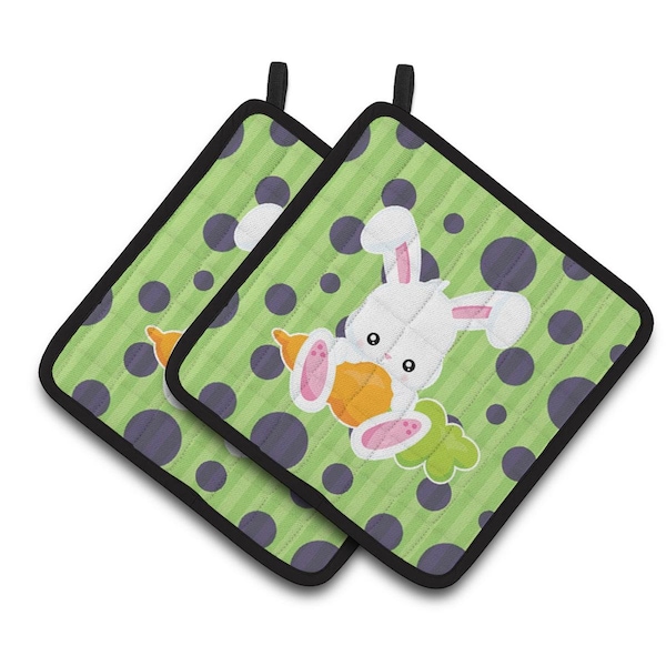 Carolines Treasures Easter Polkadot Rabbit Pair of Pot Holders - BB6903PTHD