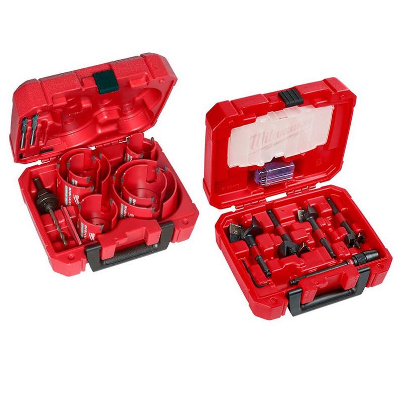 Kit de sierra perforadora de carburo BIG HAWG de Milwaukee (10 piezas) con set de brocas autoalimentadas SWITCHBLADE para fontaneros (5 piezas) - 49-56-9290-49-22-5100.