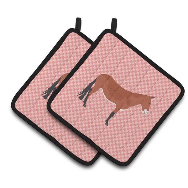 Carolines Treasures Carolines Treasures BB7845PTHD Mule Pink Check Pair of Pot Holders - BB7845PTHD