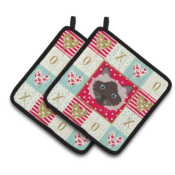 Carolines Treasures 7.5 x 7.5 in. Birman Cat Love Pair of Pot Holders - CK5090PTHD