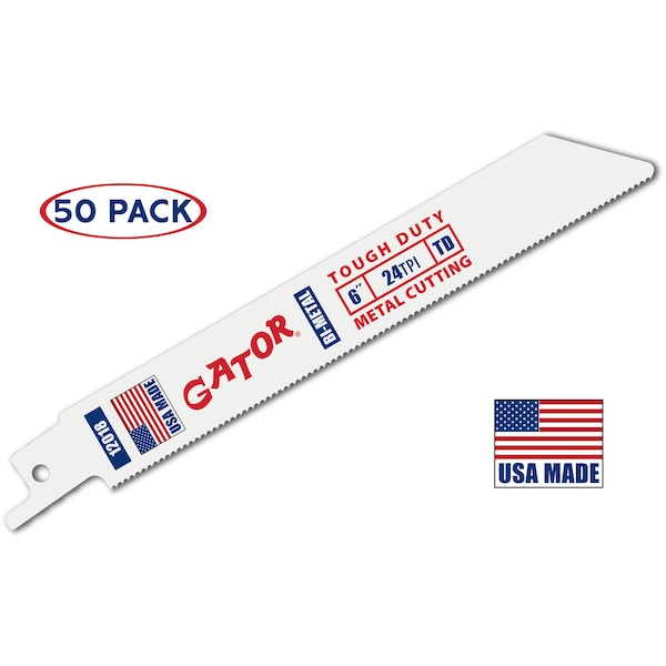 Gator Reciprocating Saw Blade 6 in. x 3/4 in. x 24tpi #12018, Tough Duty Metal Cutting, 50PK - 12018
