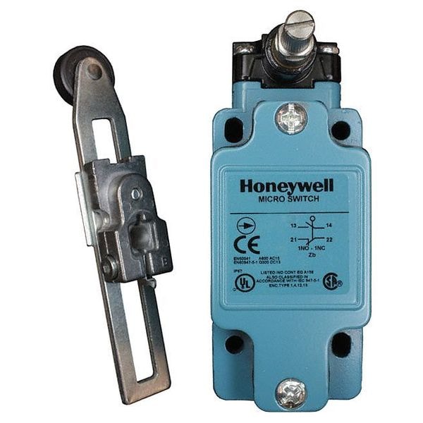 Interruptor de límite Honeywell, palanca de rodillo, rotativo, 2NC/2NO, 10A @ 600V CA, Ubicación del actuador: Lateral - GLAA20A2A