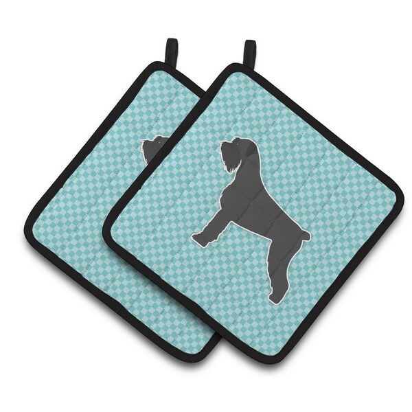 Carolines Treasures Giant Schnauzer Checkerboard Blue Pair of Pot Holders - BB3773PTHD