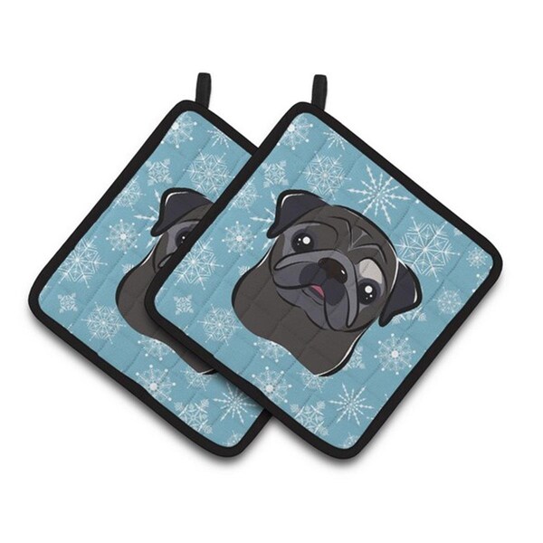 Carolines Treasures Snowflake Black Pug Pair of Pot Holders, 7.5 x 3 x 7.5 in. - BB1697PTHD
