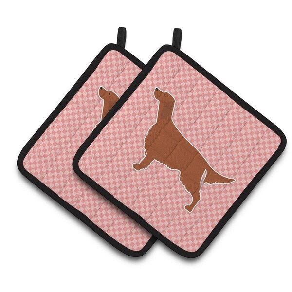 Carolines Treasures Irish Setter Checkerboard Pink Pair of Pot Holders - BB3593PTHD