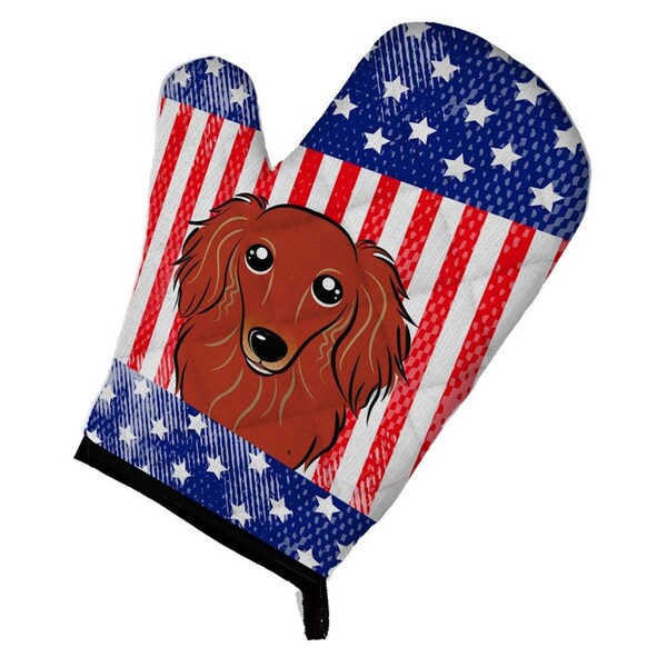 Carolines Treasures American Flag and Longhair Red Dachshund Oven Mitt - BB2144OVMT