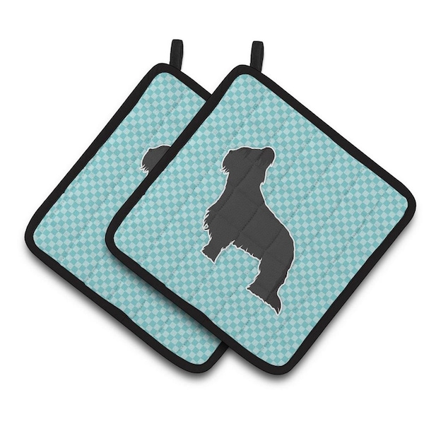 Carolines Treasures Briard Checkerboard Blue Pair of Pot Holders - BB3726PTHD