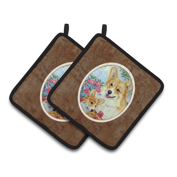 Carolines Treasures Corgi Momma Loves Roses Pair of Pot Holders - 7084PTHD
