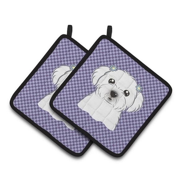 Carolines Treasures Purple Checkered Maltese Pair of Pot Holders, 7.5 x 3 x 7.5 in. - BB1134PTHD