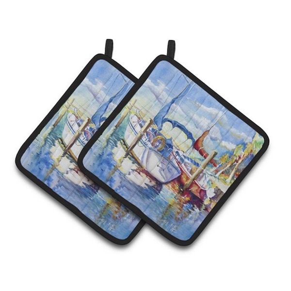 Carolines Treasures Towering Q Sailboats Pair of Pot Holders, 7.5 x 3 x 7.5 in. - JMK1230PTHD