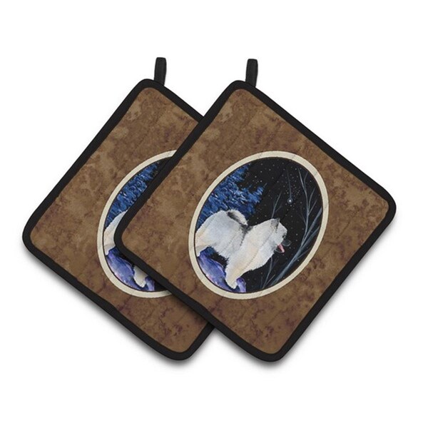 Carolines Treasures Starry Night Keeshond Pair of Pot Holders, 7.5 x 3 x 7.5 in. - SS8380PTHD