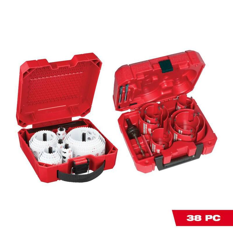 Juego de sierra perforadora bimetálica de propósito general Milwaukee Hole Dozer con kit de sierra perforadora de carburo BIG HAWG (38 piezas) - 49-22-4185-49-56-9290.