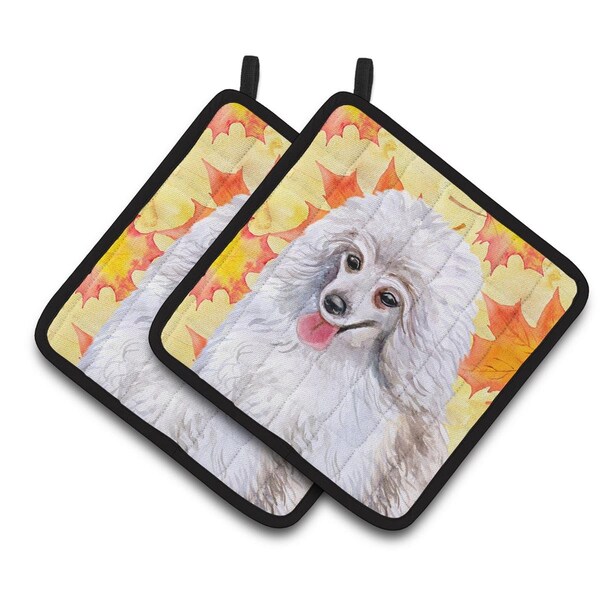 Carolines Treasures Medium White Poodle Fall Pair of Pot Holders - BB9944PTHD