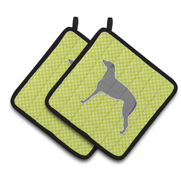 Carolines Treasures Scottish Deerhound Checkerboard Green Pair of Pot Holders - BB3796PTHD