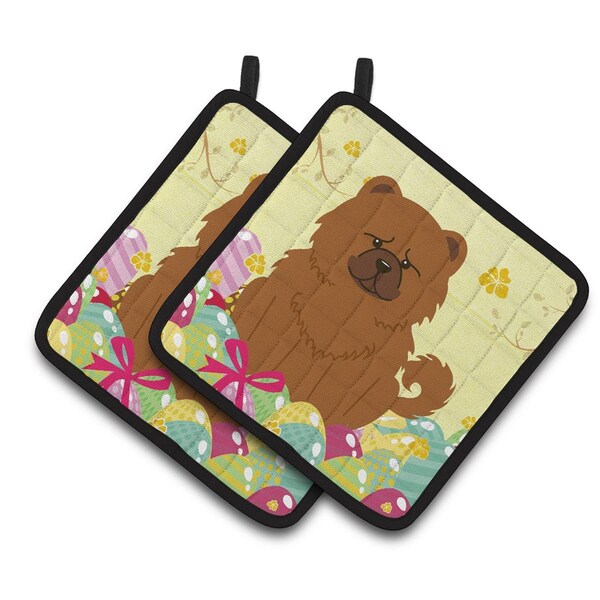 Carolines Treasures Easter Eggs Chow Chow Red Pair of Pot Holders - BB6142PTHD