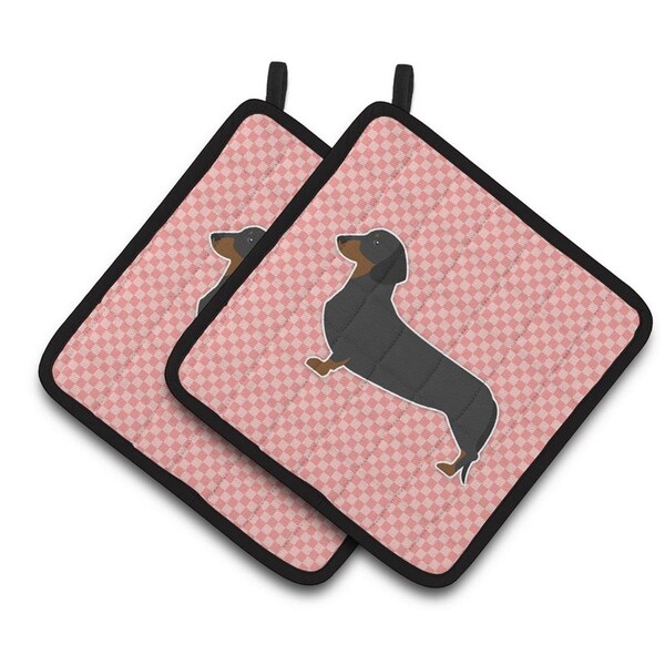 Carolines Treasures Dachshund Checkerboard Pink Pair of Pot Holders - BB3582PTHD