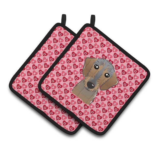 Carolines Treasures Wirehaired Dachshund Hearts Pair of Pot Holders - BB5303PTHD