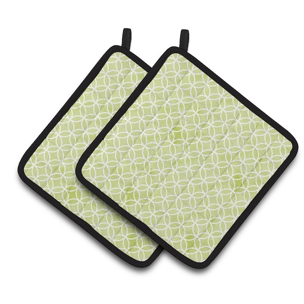 Carolines Treasures Gemoetric Circles on Green Watercolor Pair of Pot Holders - BB7493PTHD