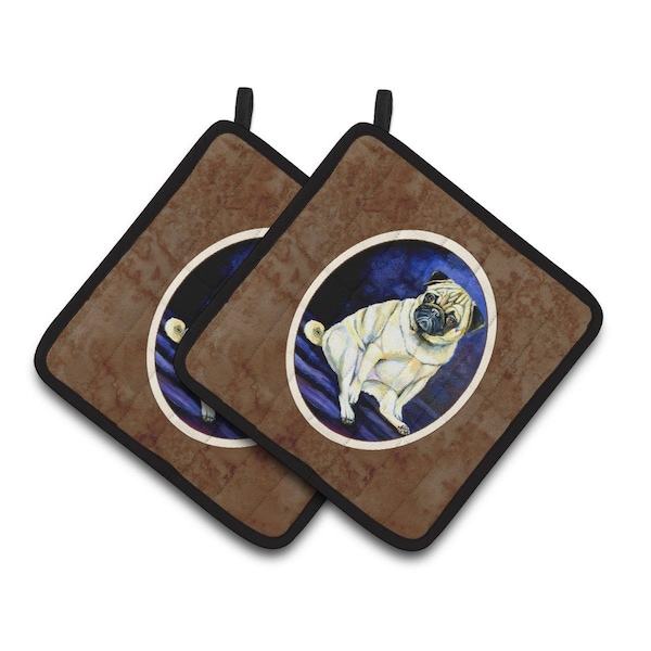 Carolines Treasures Fawn Pug Penny For Your thoughts Pair of Pot Holders - 7026PTHD