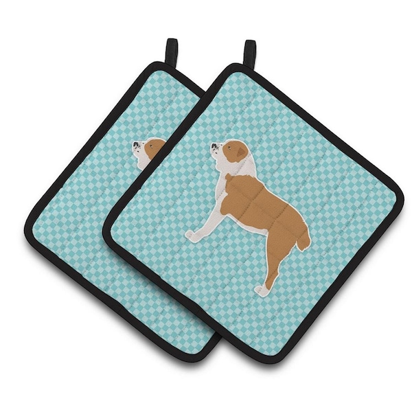 Carolines Treasures Central Asian Shepherd Dog Checkerboard Blue Pair of Pot Holders - BB3728PTHD