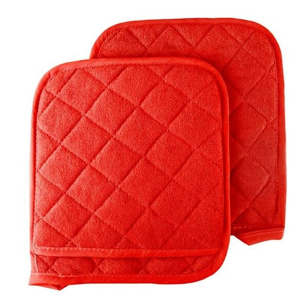 Lavish Home Lavish Home 69-11-BU Oversized Heat Resistant Quilted Cotton Pot Holders; Red - 2 Piece - 69-11-BU