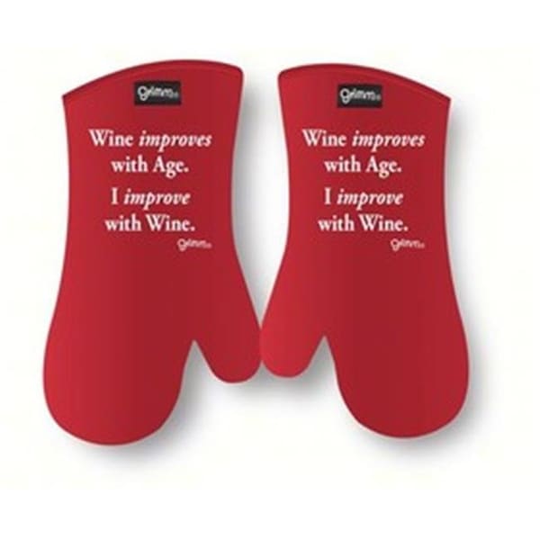 Grimm Grimm GRIMMIMPROVEMIT Wine Improves with Age; I Improve with Wine Oven Mitt - GRIMMIMPROVEMIT