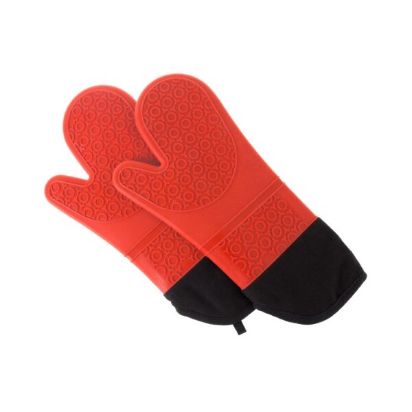 Hastings Home Silicone Oven Mitts, Extra Long Heat Resistant with Quilted Lining, 2-sided Textured Grip, 1-pair, Red - 910068AAN