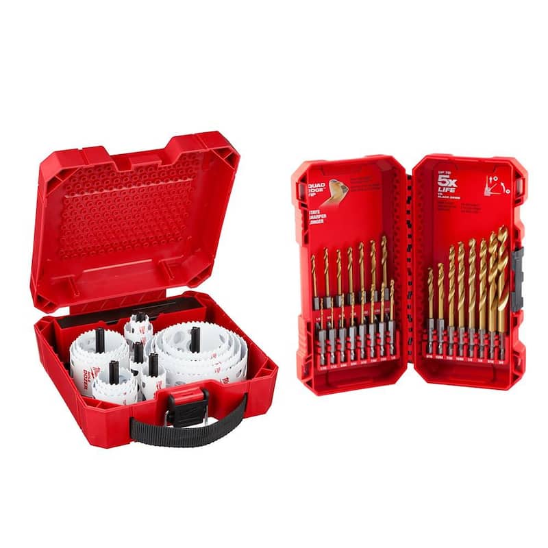 Set de sierra para agujero eléctrica Milwaukee Hole Dozer para electricistas, de bimetal, con set de brocas de titanio SHOCKWAVE IMPACT DUTY (42 piezas) - 49-22-4105-48-89-4631
