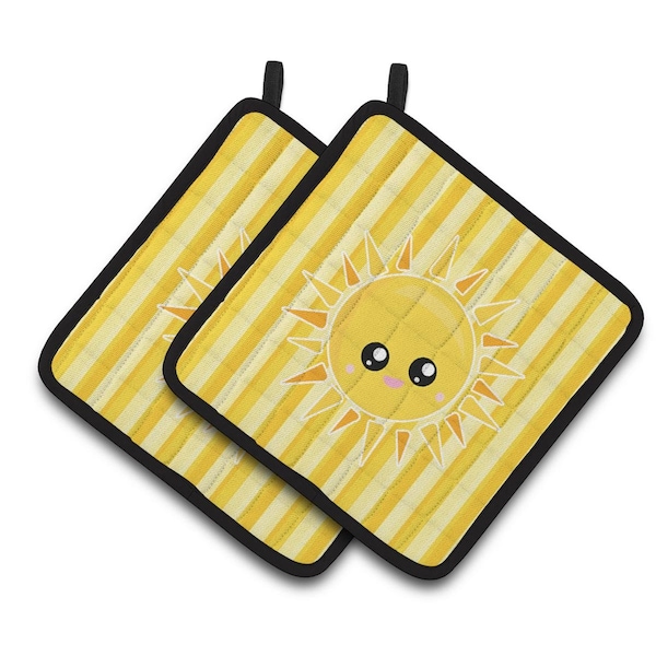 Carolines Treasures Sunshine Sun Face on Stripes Pair of Pot Holders - BB7071PTHD